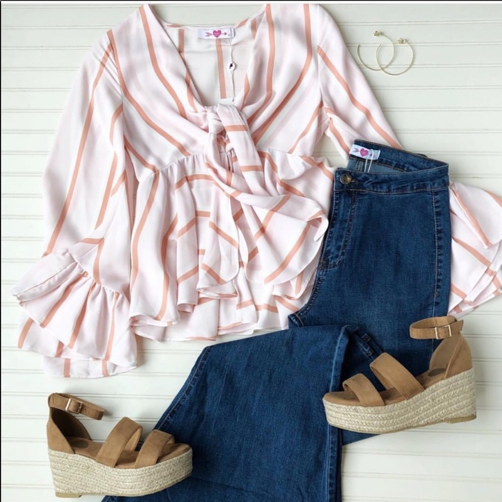 Striped bell sleeve top